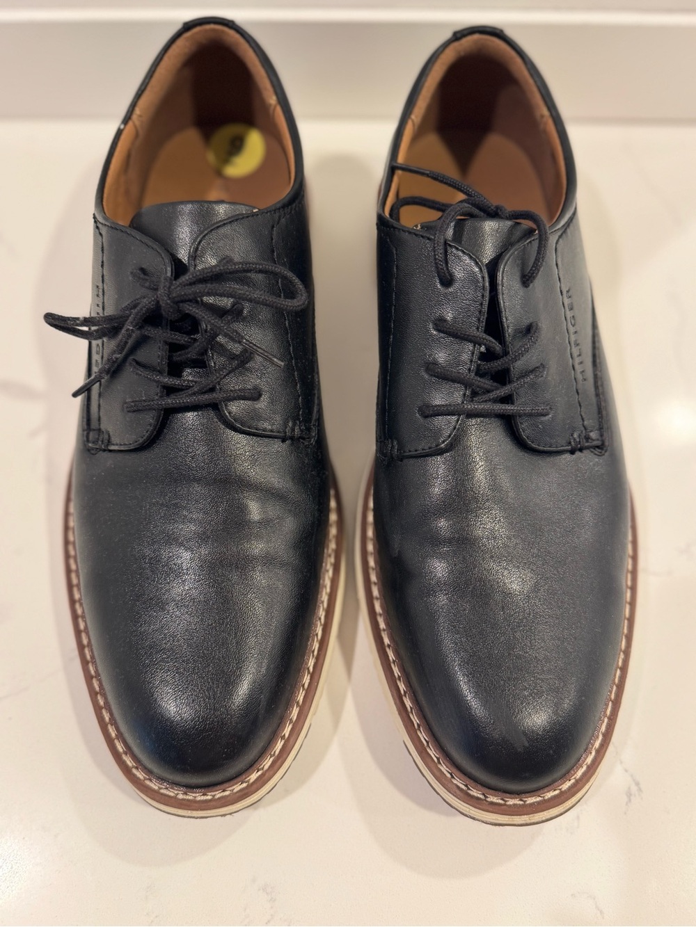 Tommy Hilfiger Black Leather Derby Shoes with Brown Welt Lace Up Oxfords